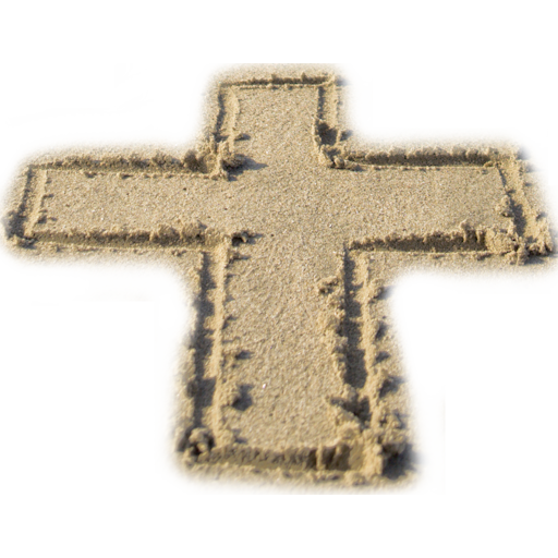 cross drawn in sand